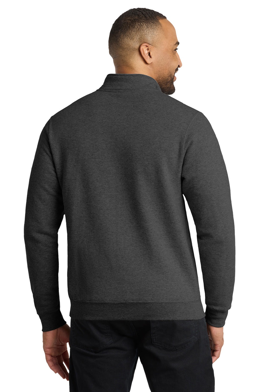 Port & Company PC78Q Mens Core Fleece 1/4 Zip Sweatshirt Heather Dark Grey Model Back