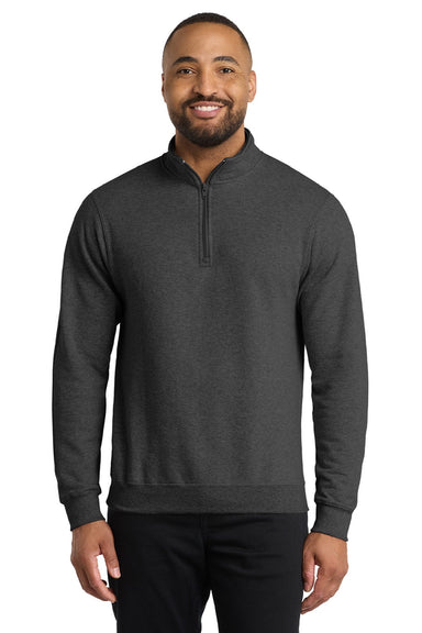 Port & Company PC78Q Mens Core Fleece 1/4 Zip Sweatshirt Heather Dark Grey Model Front