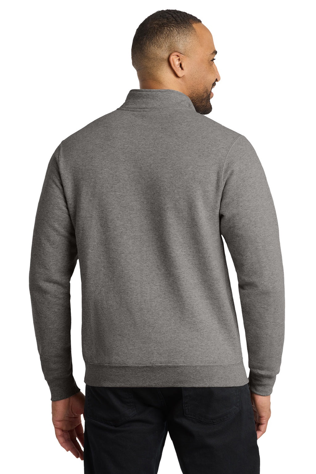 Port & Company PC78Q Mens Core Fleece 1/4 Zip Sweatshirt Heather Graphite Grey Model Back