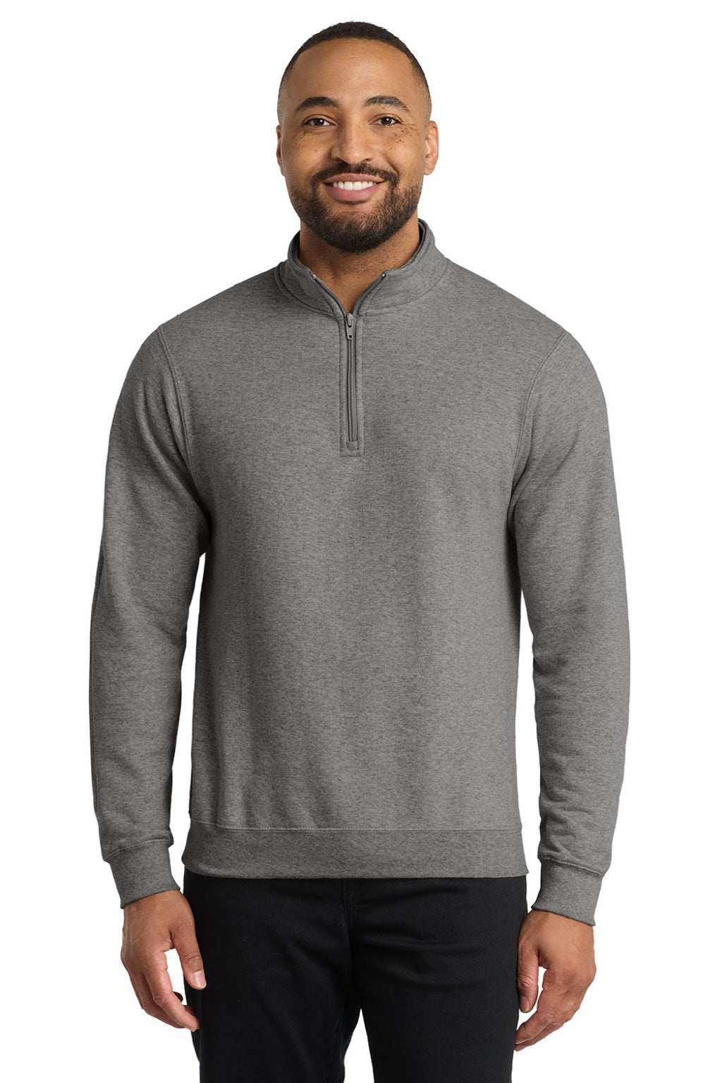 Port & Company PC78Q Mens Core Fleece 1/4 Zip Sweatshirt Heather Graphite Grey Model Front