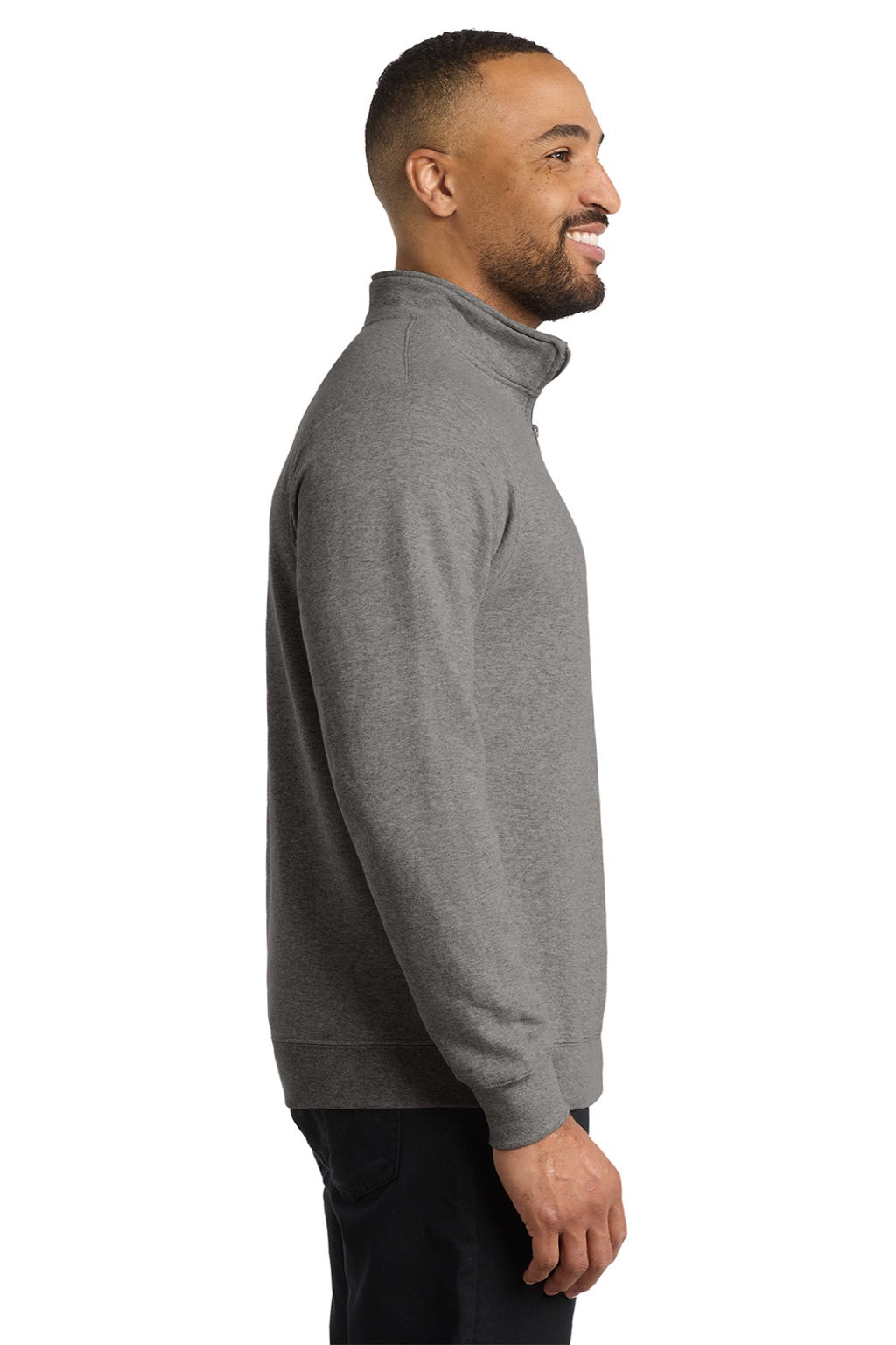 Port & Company PC78Q Mens Core Fleece 1/4 Zip Sweatshirt Heather Graphite Grey Model Side