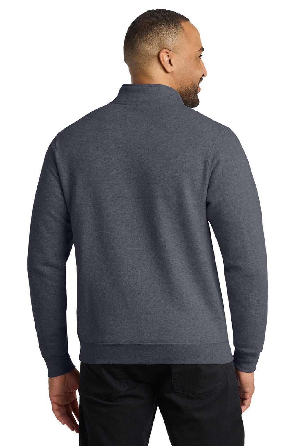 Port & Company PC78Q Mens Core Fleece 1/4 Zip Sweatshirt Heather Navy Blue Model Back