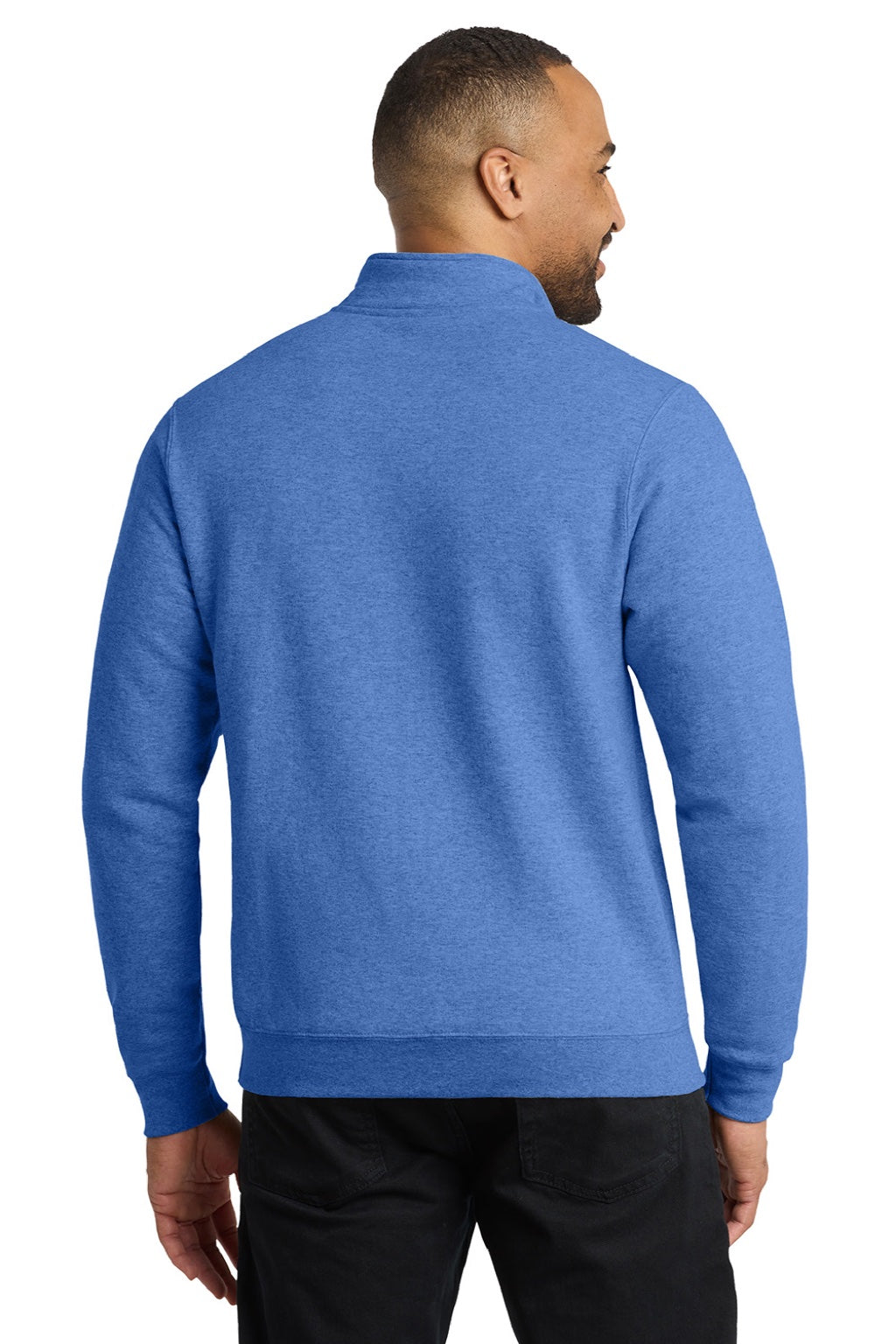 Port & Company PC78Q Mens Core Fleece 1/4 Zip Sweatshirt Heather Royal Blue Model Back