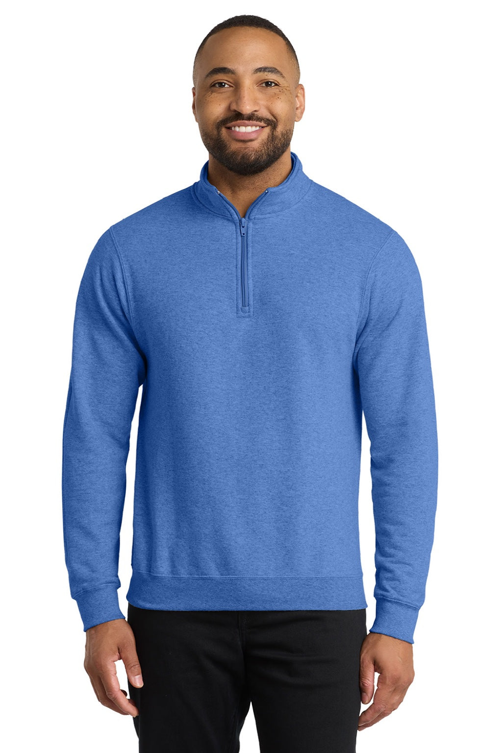 Port & Company PC78Q Mens Core Fleece 1/4 Zip Sweatshirt Heather Royal Blue Model Front