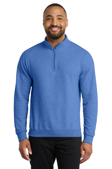 Port & Company PC78Q Mens Core Fleece 1/4 Zip Sweatshirt Heather Royal Blue Model Front