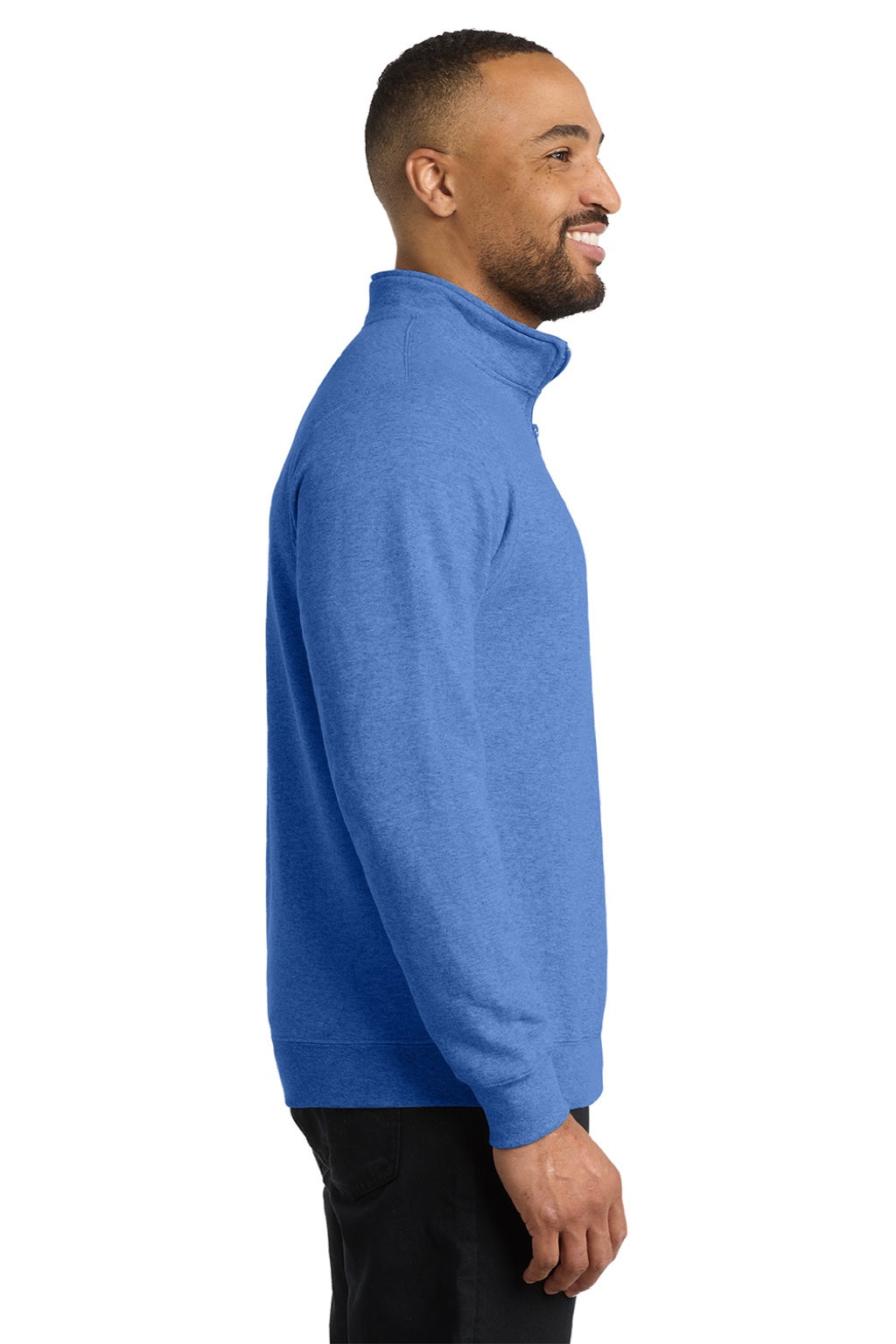 Port & Company PC78Q Mens Core Fleece 1/4 Zip Sweatshirt Heather Royal Blue Model Side