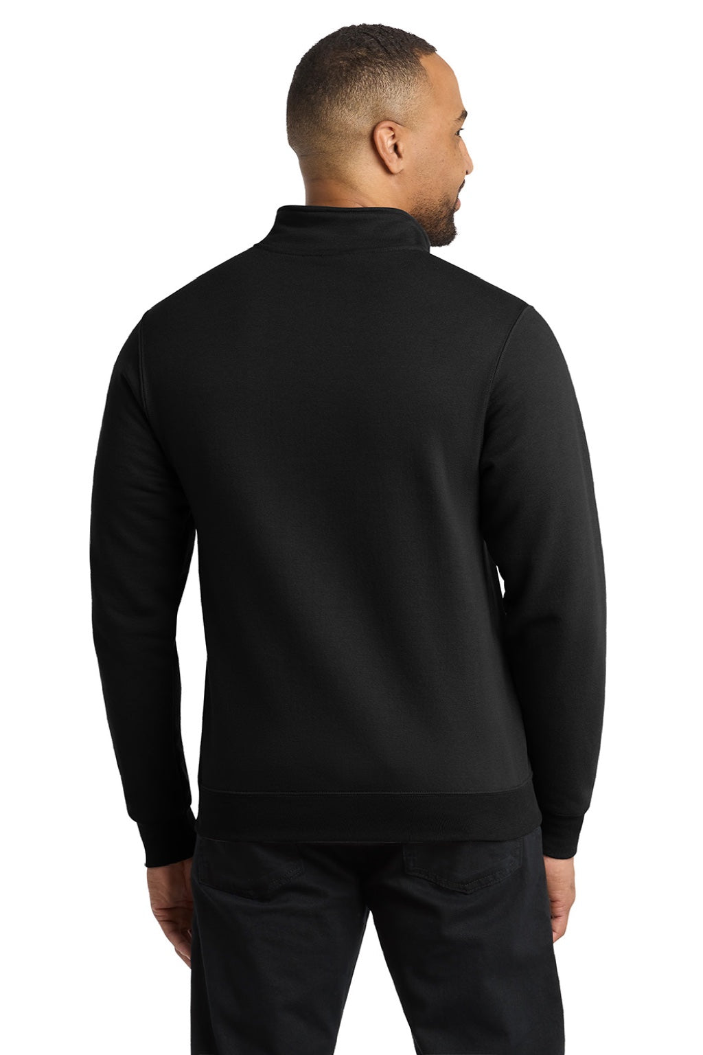 Port & Company PC78Q Mens Core Fleece 1/4 Zip Sweatshirt Jet Black Model Back