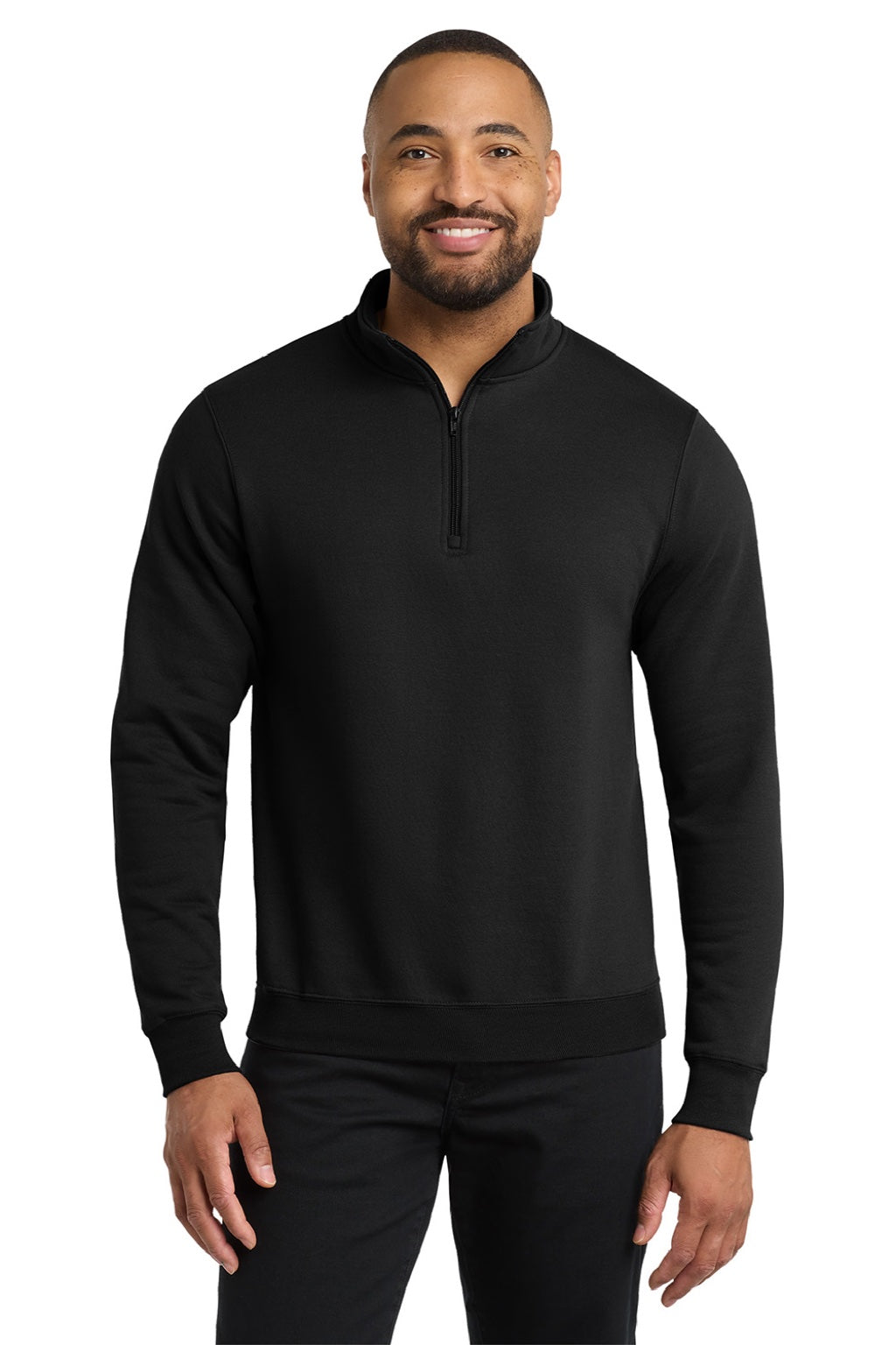 Port & Company PC78Q Mens Core Fleece 1/4 Zip Sweatshirt Jet Black Model Front