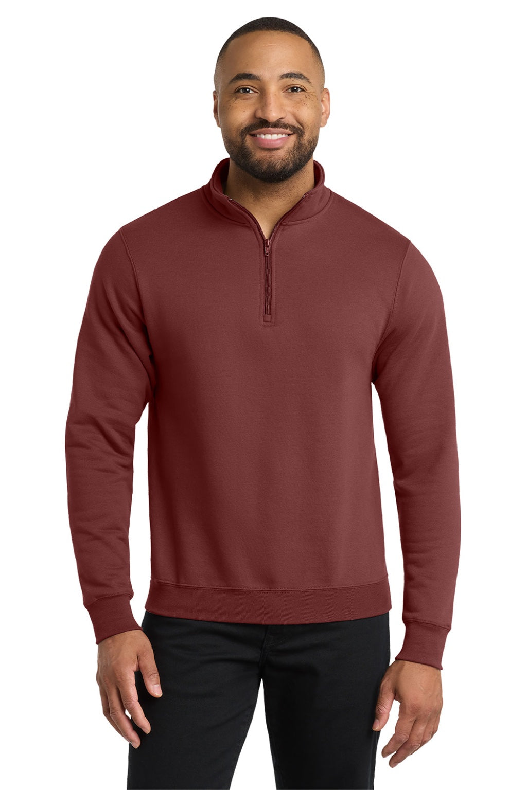 Port & Company PC78Q Mens Core Fleece 1/4 Zip Sweatshirt Maroon Model Front