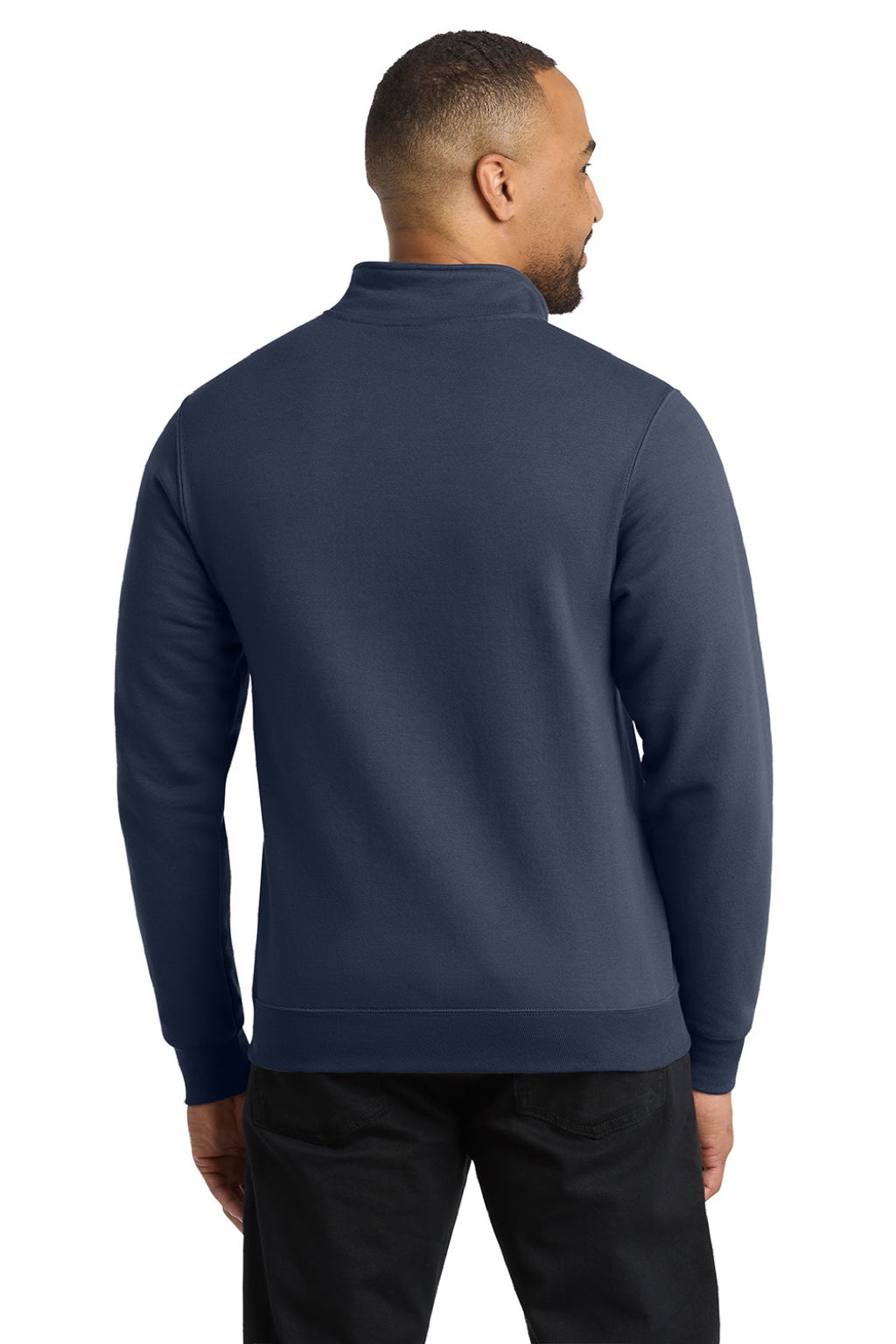 Port & Company PC78Q Mens Core Fleece 1/4 Zip Sweatshirt Navy Blue Model Back
