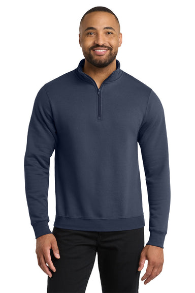 Port & Company PC78Q Mens Core Fleece 1/4 Zip Sweatshirt Navy Blue Model Front