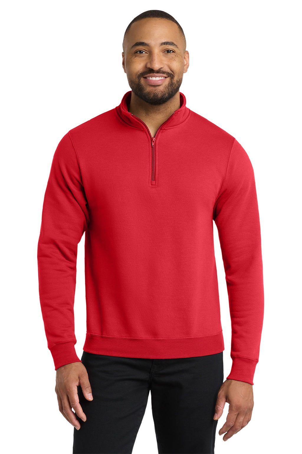 Port & Company PC78Q Mens Core Fleece 1/4 Zip Sweatshirt Red Model Front