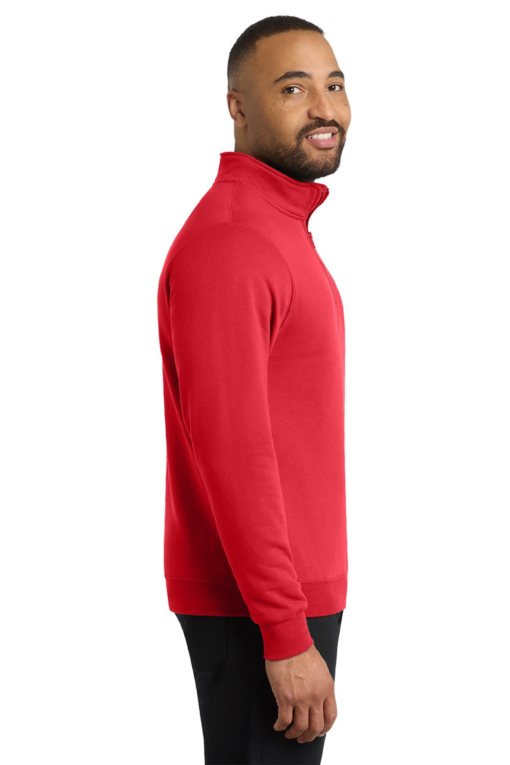 Port & Company PC78Q Mens Core Fleece 1/4 Zip Sweatshirt Red Model Side