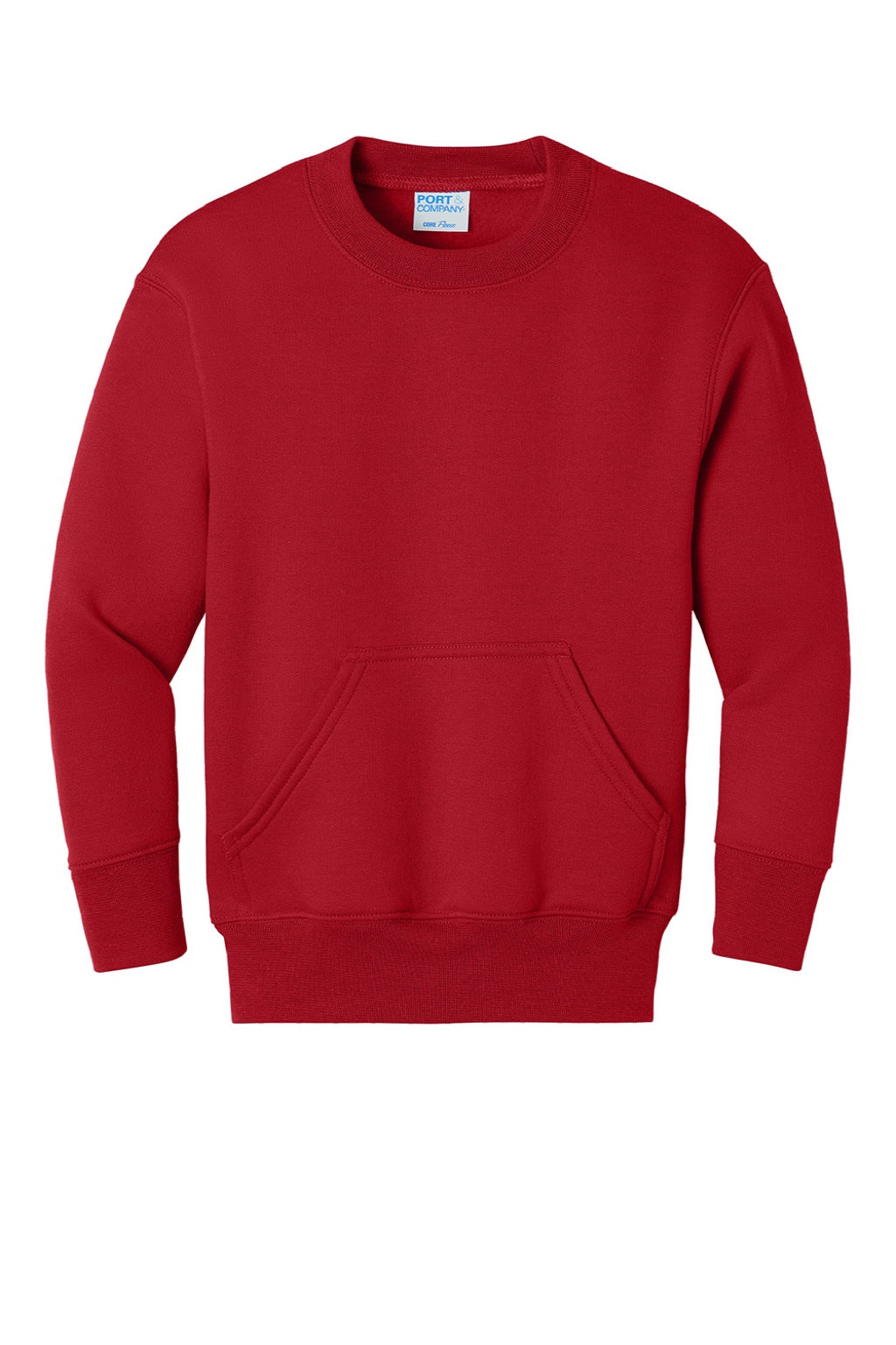Port & Company PC78YPKT Youth Core Fleece Crewneck Sweatshirt w/ Pouch Pocket Red Flat Front