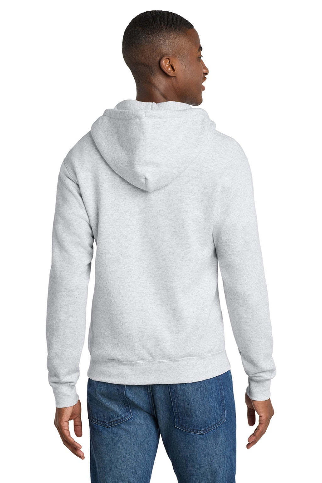Port & Company PC78ZH Mens Core Pill Resistant Fleece Full Zip Hooded Sweatshirt Hoodie w/ Pockets Ash Grey Model Back