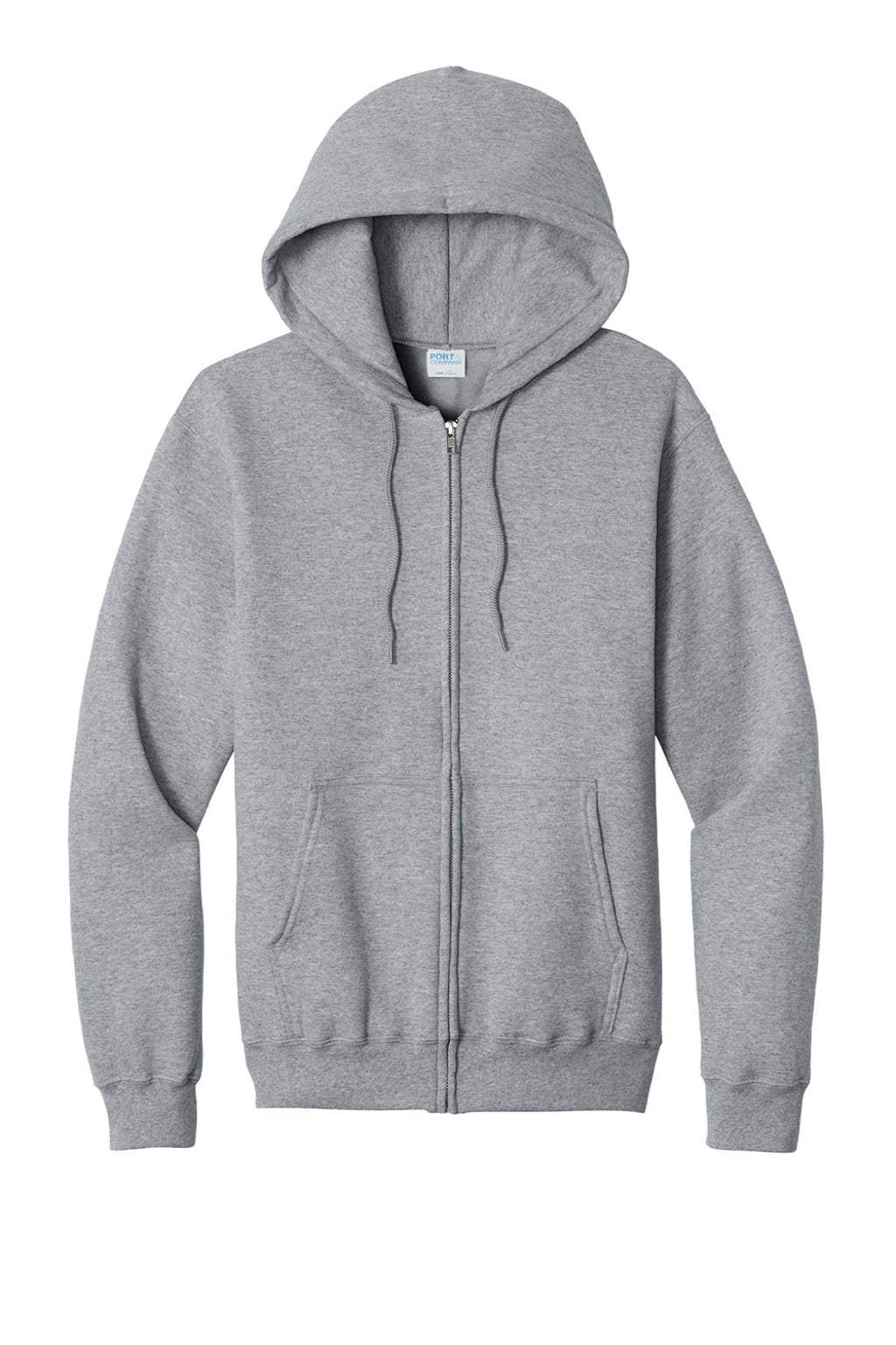 Port & Company PC78ZH Mens Core Pill Resistant Fleece Full Zip Hooded Sweatshirt Hoodie w/ Pockets Heather Grey Flat Front