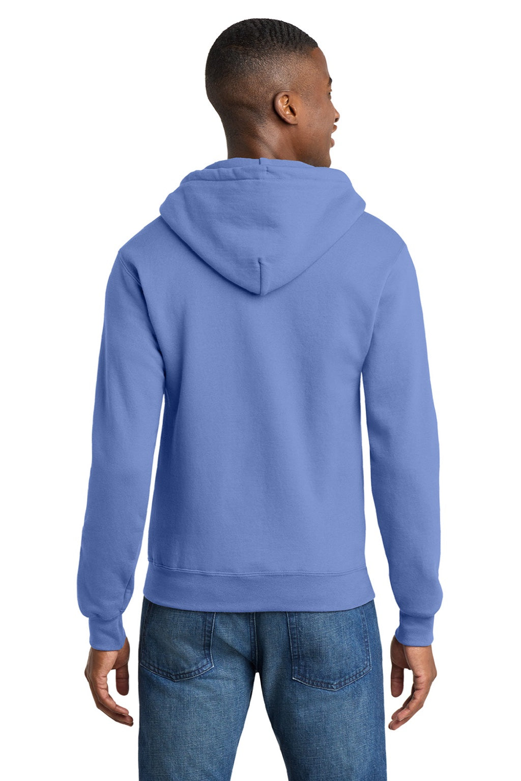 Port & Company PC78ZH Mens Core Pill Resistant Fleece Full Zip Hooded Sweatshirt Hoodie w/ Pockets Carolina Blue Model Back