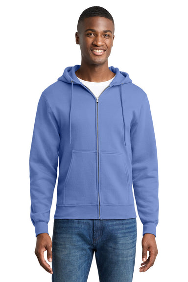 Port & Company PC78ZH Mens Core Pill Resistant Fleece Full Zip Hooded Sweatshirt Hoodie w/ Pockets Carolina Blue Model Front