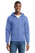 Port & Company PC78ZH Mens Core Pill Resistant Fleece Full Zip Hooded Sweatshirt Hoodie w/ Pockets Carolina Blue Model Front