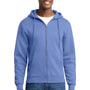 Port & Company Mens Core Pill Resistant Fleece Full Zip Hooded Sweatshirt Hoodie w/ Pockets - Carolina Blue