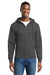 Port & Company PC78ZH Mens Core Pill Resistant Fleece Full Zip Hooded Sweatshirt Hoodie w/ Pockets Charcoal Grey Model Front