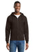 Port & Company PC78ZH Mens Core Pill Resistant Fleece Full Zip Hooded Sweatshirt Hoodie w/ Pockets Dark Chocolate Brown Model Front