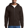 Port & Company Mens Core Pill Resistant Fleece Full Zip Hooded Sweatshirt Hoodie w/ Pockets - Dark Chocolate Brown