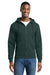 Port & Company PC78ZH Mens Core Pill Resistant Fleece Full Zip Hooded Sweatshirt Hoodie w/ Pockets Dark Green Model Front