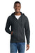 Port & Company PC78ZH Mens Core Pill Resistant Fleece Full Zip Hooded Sweatshirt Hoodie w/ Pockets Heather Dark Grey Model Front