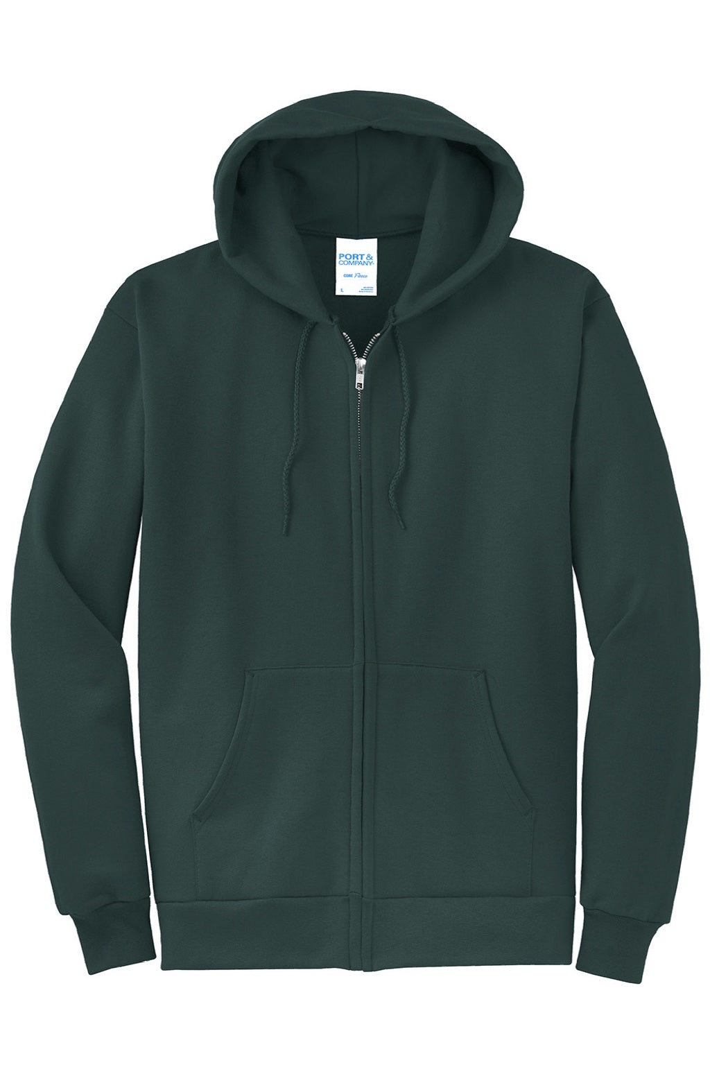 Port & Company PC78ZH Mens Core Pill Resistant Fleece Full Zip Hooded Sweatshirt Hoodie w/ Pockets Dark Green Flat Front