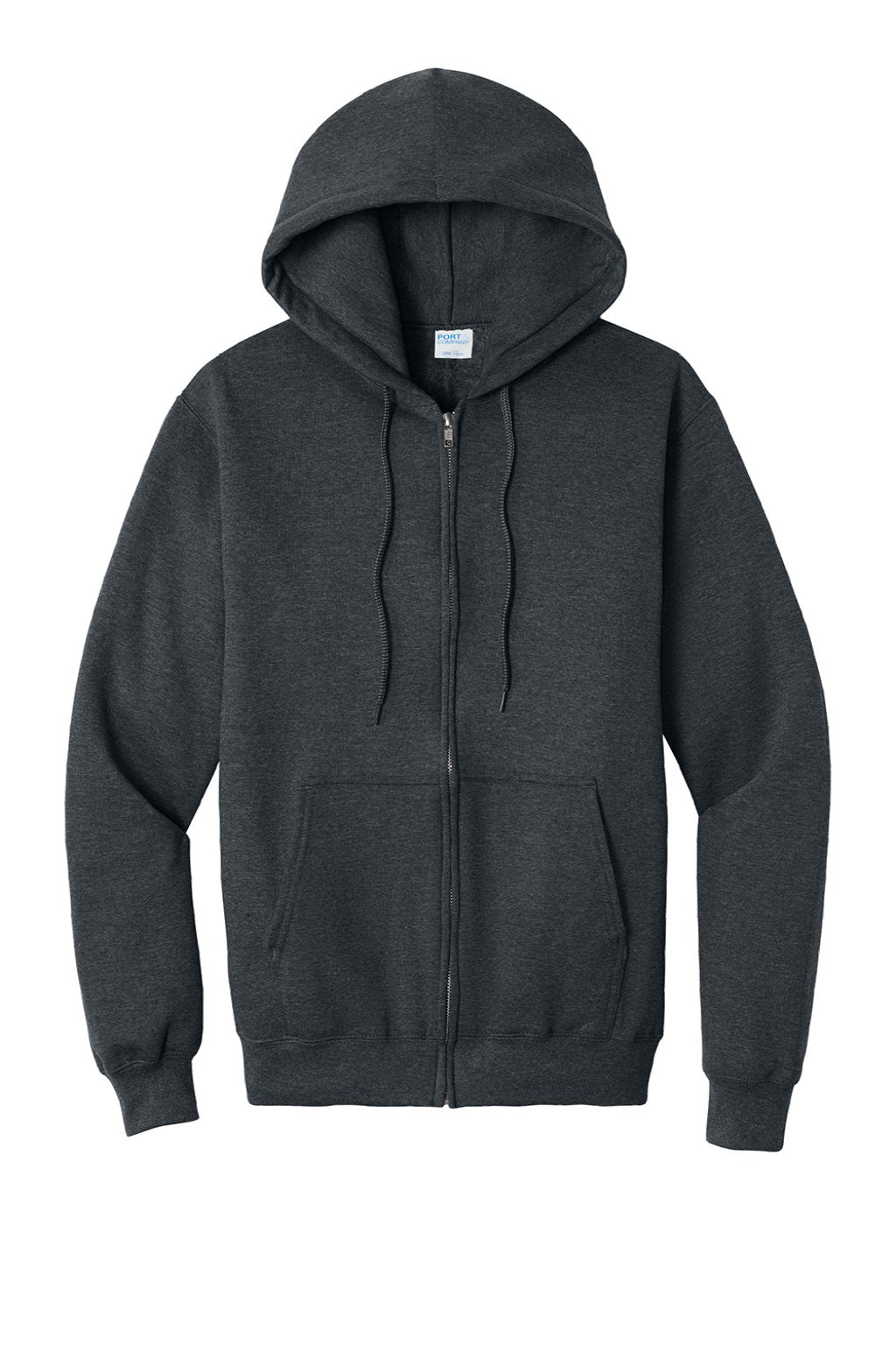 Port & Company PC78ZH Mens Core Pill Resistant Fleece Full Zip Hooded Sweatshirt Hoodie w/ Pockets Heather Dark Grey Flat Front