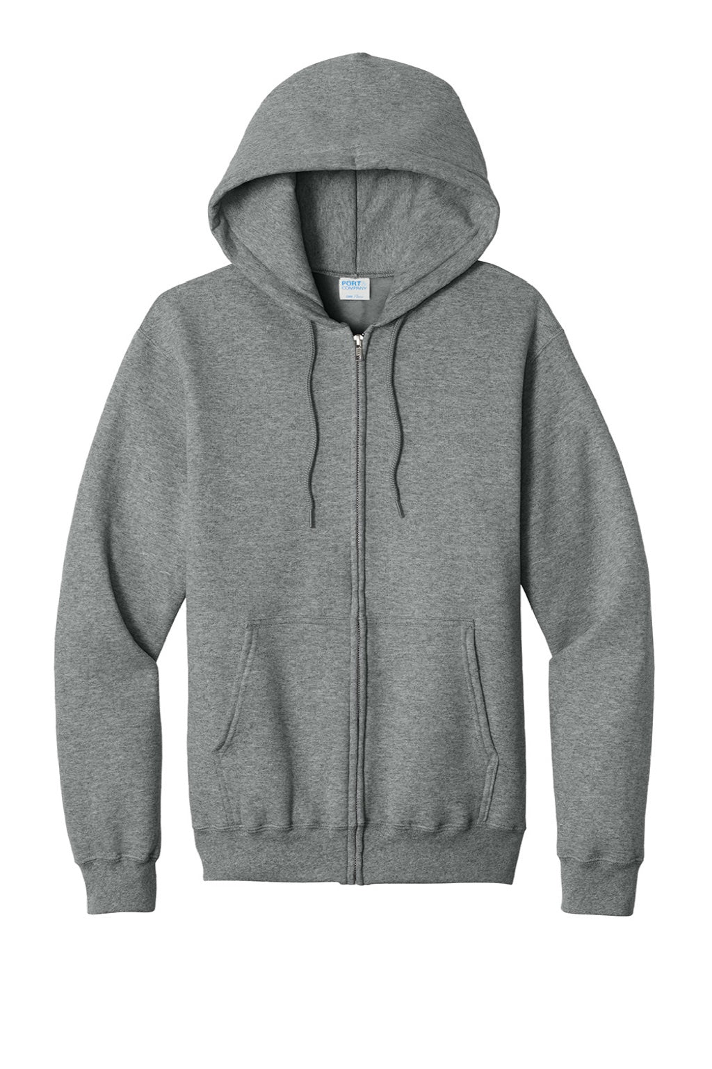 Port & Company PC78ZH Mens Core Pill Resistant Fleece Full Zip Hooded Sweatshirt Hoodie w/ Pockets Heather Graphite Grey Flat Front