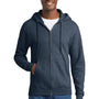 Port & Company Mens Core Pill Resistant Fleece Full Zip Hooded Sweatshirt Hoodie w/ Pockets - Heather Navy Blue