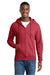 Port & Company PC78ZH Mens Core Pill Resistant Fleece Full Zip Hooded Sweatshirt Hoodie w/ Pockets Heather Red Model Front