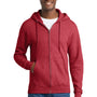 Port & Company Mens Core Pill Resistant Fleece Full Zip Hooded Sweatshirt Hoodie w/ Pockets - Heather Red