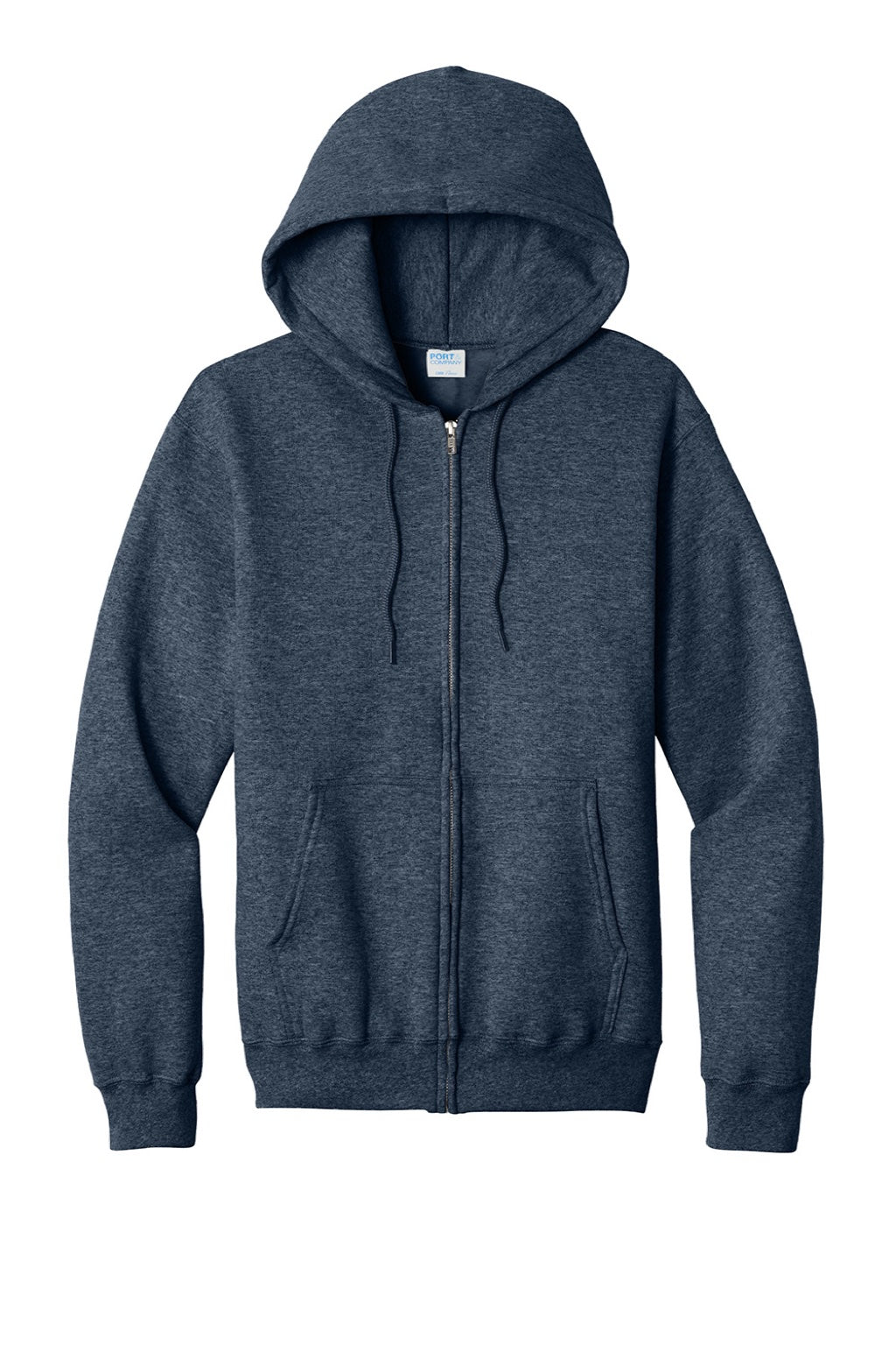 Port & Company PC78ZH Mens Core Pill Resistant Fleece Full Zip Hooded Sweatshirt Hoodie w/ Pockets Heather Navy Blue Flat Front