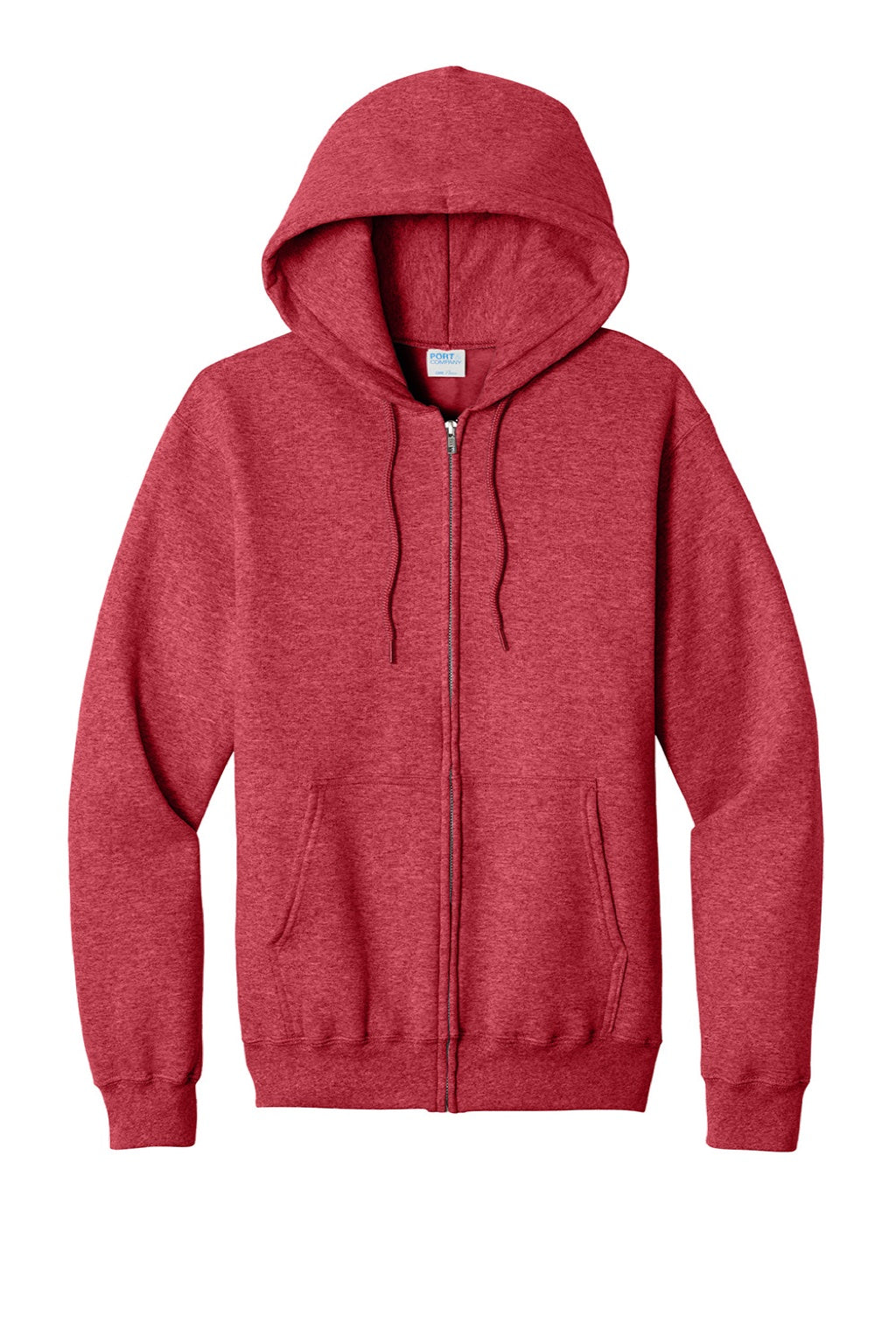 Port & Company PC78ZH Mens Core Pill Resistant Fleece Full Zip Hooded Sweatshirt Hoodie w/ Pockets Heather Red Flat Front