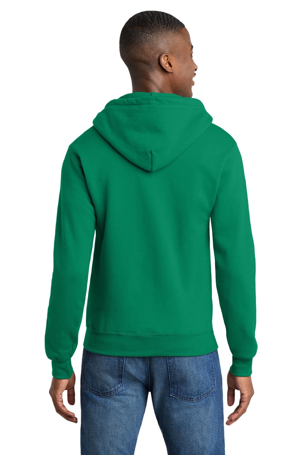 Port & Company PC78ZH Mens Core Pill Resistant Fleece Full Zip Hooded Sweatshirt Hoodie w/ Pockets Kelly Green Model Back