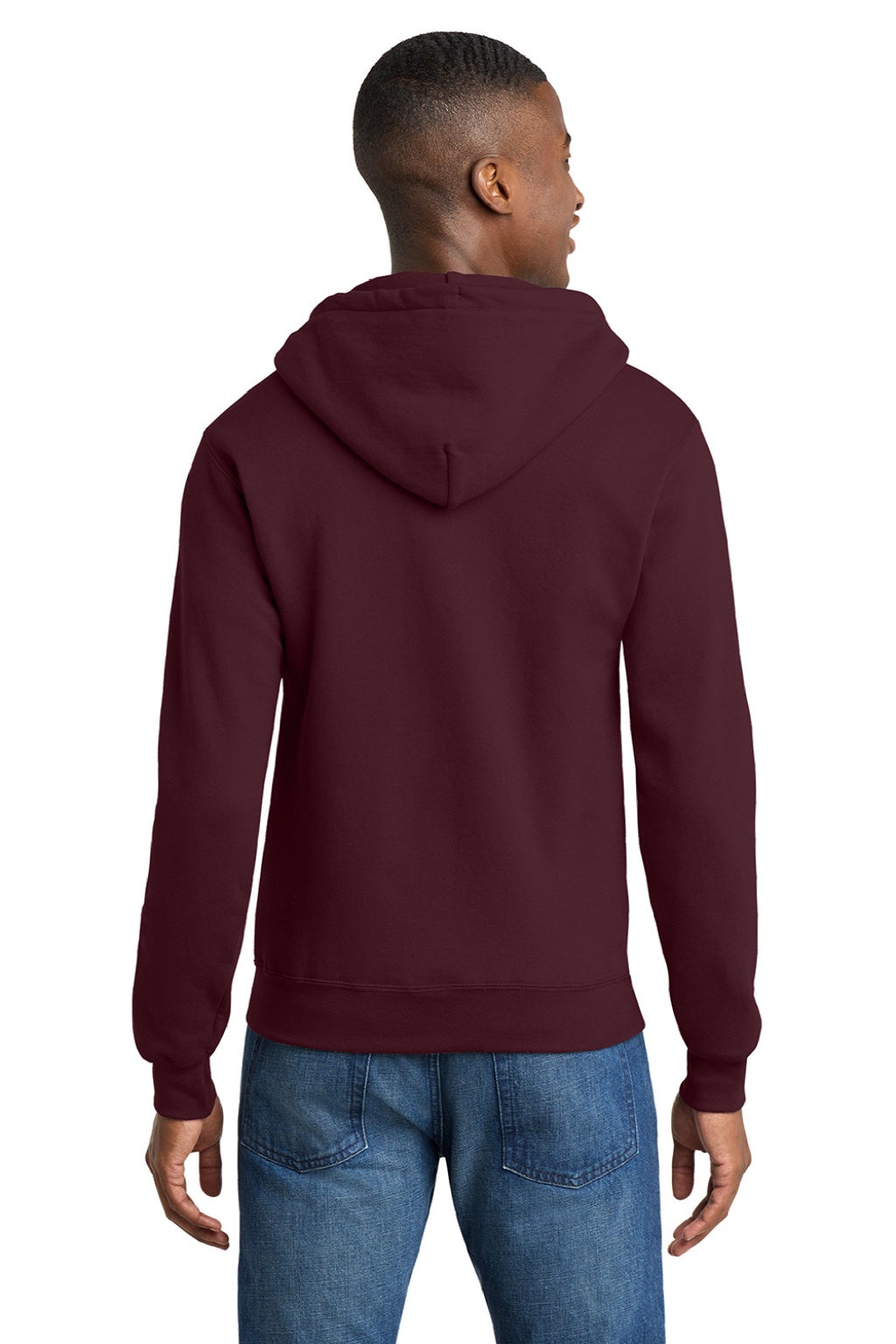 Port & Company PC78ZH Mens Core Pill Resistant Fleece Full Zip Hooded Sweatshirt Hoodie w/ Pockets Maroon Model Back