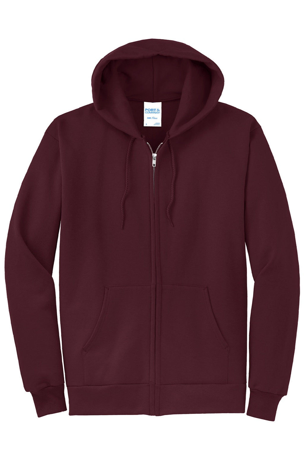 Port & Company PC78ZH Mens Core Pill Resistant Fleece Full Zip Hooded Sweatshirt Hoodie w/ Pockets Maroon Flat Front