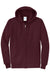 Port & Company PC78ZH Mens Core Pill Resistant Fleece Full Zip Hooded Sweatshirt Hoodie w/ Pockets Maroon Flat Front