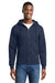 Port & Company PC78ZH Mens Core Pill Resistant Fleece Full Zip Hooded Sweatshirt Hoodie w/ Pockets Navy Blue Model Front