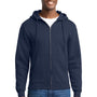 Port & Company Mens Core Pill Resistant Fleece Full Zip Hooded Sweatshirt Hoodie w/ Pockets - Navy Blue