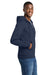 Port & Company PC78ZH Mens Core Pill Resistant Fleece Full Zip Hooded Sweatshirt Hoodie w/ Pockets Navy Blue Model Side