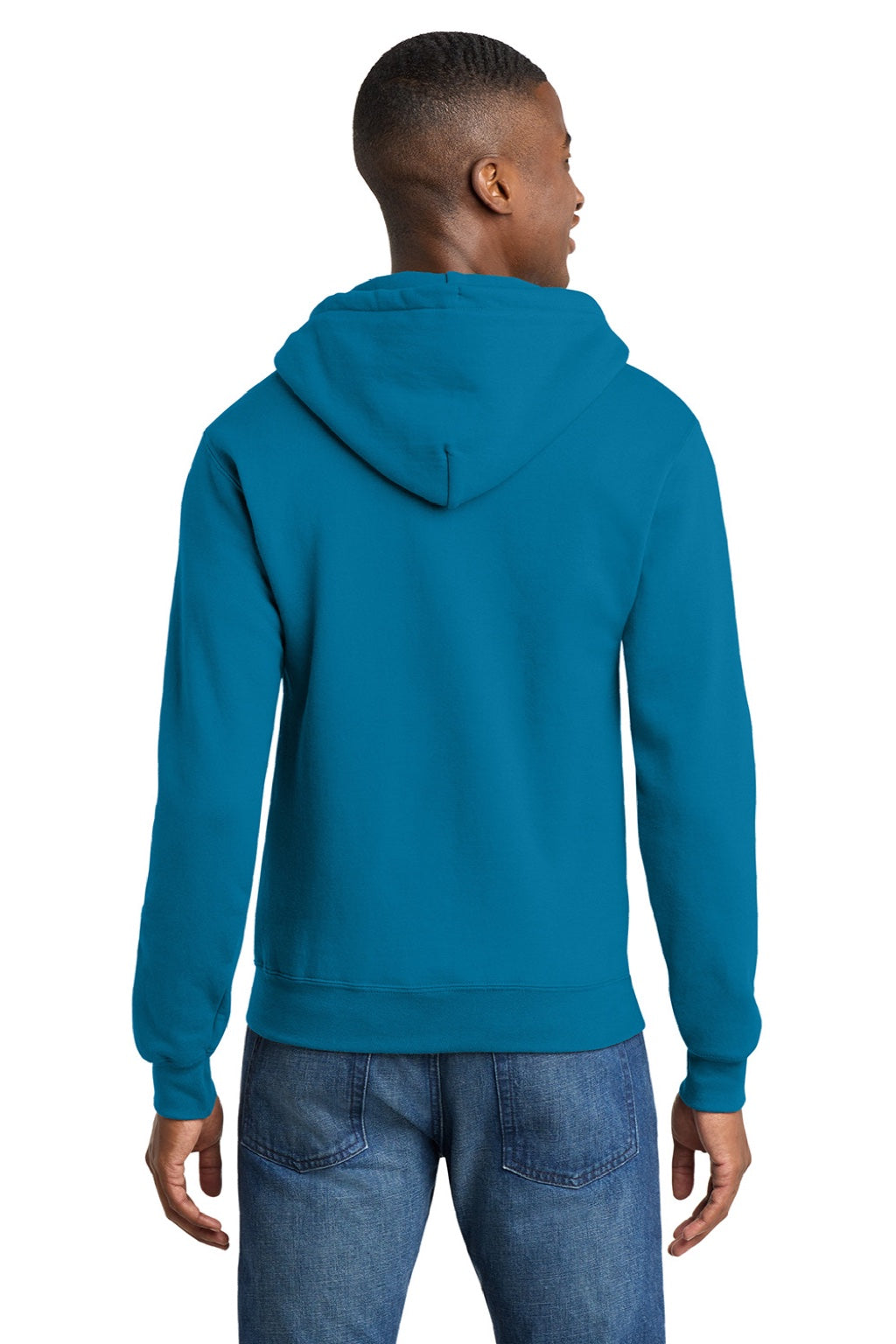 Port & Company PC78ZH Mens Core Pill Resistant Fleece Full Zip Hooded Sweatshirt Hoodie w/ Pockets Neon Blue Model Back