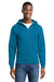 Port & Company PC78ZH Mens Core Pill Resistant Fleece Full Zip Hooded Sweatshirt Hoodie w/ Pockets Neon Blue Model Front