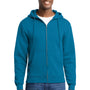 Port & Company Mens Core Pill Resistant Fleece Full Zip Hooded Sweatshirt Hoodie w/ Pockets - Neon Blue