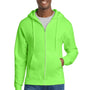 Port & Company Mens Core Pill Resistant Fleece Full Zip Hooded Sweatshirt Hoodie w/ Pockets - Neon Green