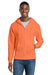 Port & Company PC78ZH Mens Core Pill Resistant Fleece Full Zip Hooded Sweatshirt Hoodie w/ Pockets Neon Orange Model Front