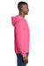 Port & Company PC78ZH Mens Core Pill Resistant Fleece Full Zip Hooded Sweatshirt Hoodie w/ Pockets Neon Pink Model Side